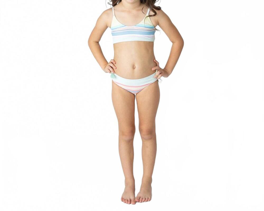NEW SHADE CRITTERS ribbed tie back two piece swimsuit in pastel surfer stripe